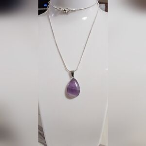 Natural Amethyst Purple Teardrop Pendant Necklace Item01